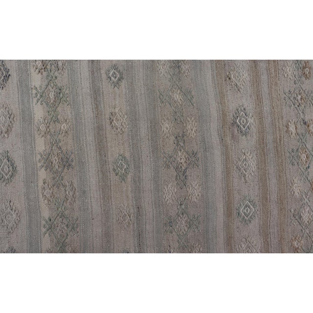 Turkish Vintage Gallery Flat-Weave Kilim With Stripes and Embroideries For Sale - Image 9 of 12