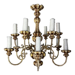 1930s Italian (12) Light Painted & Parcel Gilt Chandelier For Sale