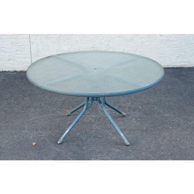 Quality Vintage Aluminum Base Outdoor Patio Dining Table with Inset Glass Top, Possibly By Brown Jordan (Not Labeled)
