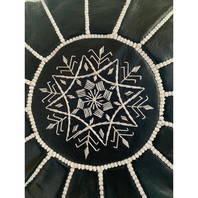 Metal Black Moroccan Leather Pouf Cover For Sale - Image 7 of 9