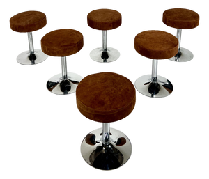 Swivel Stools in Chrome and Brown Leather, 1970s, Set of 6