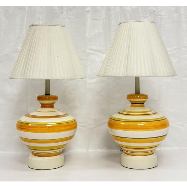 Remains Lighting A Pair of Vintage 1960s Striped Ceramic Table Lamps by Remains Lighting For Sale - Image 4 of 18