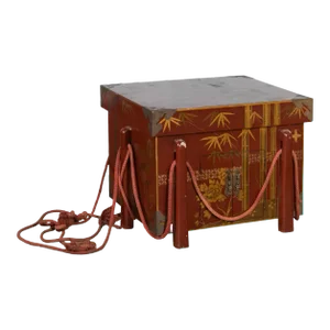 Japanese Vintage Wedding Chest with Red Lacquer and Hand-Painted Décor