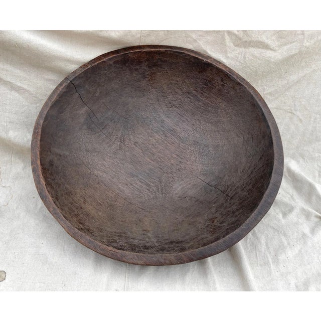 Rustic European Antique Large 23.25in Round Primitive Wood Turned Bowl For Sale - Image 3 of 8