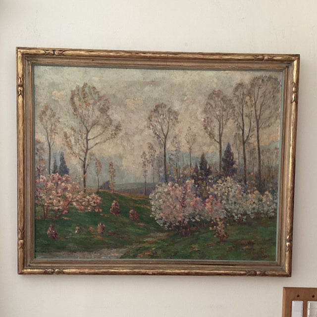 Impressionistic French Landscape Painting on Canvas" Blooming Trees" Signed Framed Circa 1934 For Sale - Image 12 of 12