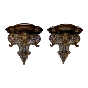 Pair of 19th Century Italian Painted and Giltwood Wall Brackets