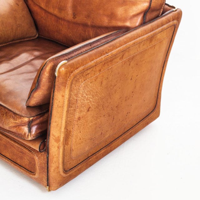 Vintage Camel Buffalo Leather Club Chair from Roche Bobois, France, 1980s For Sale - Image 13 of 18