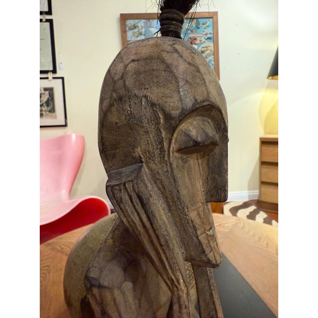 1980s Hand-Carved Tribal Ancestral Figure With Horsehair Topknot For Sale - Image 5 of 6