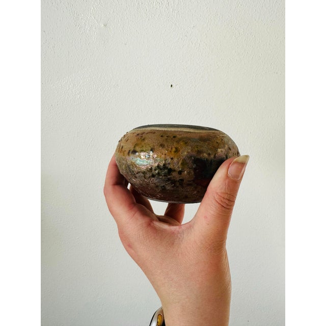 Black Signed Raku Fired Pottery Vase or Vessel For Sale - Image 8 of 9