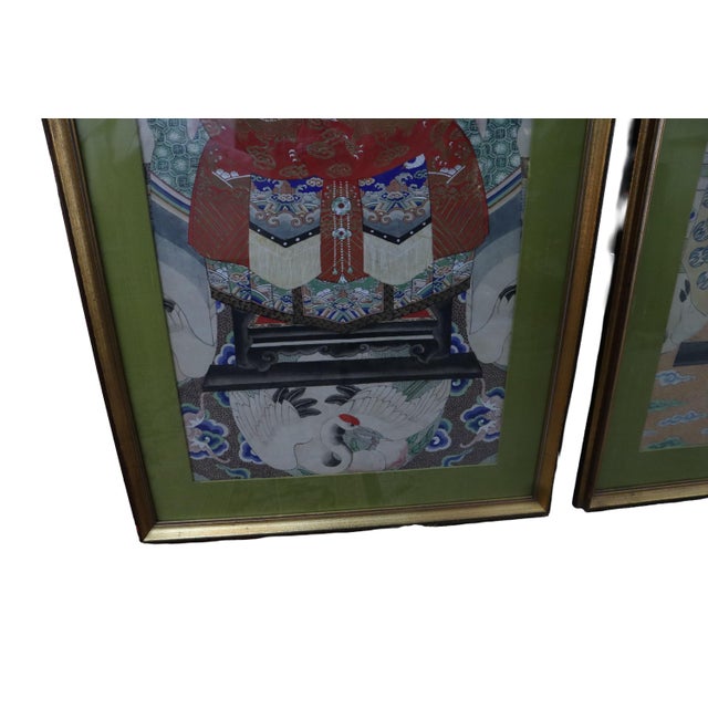 Mid 19th Century Pair of Large Antique Chinese 19th Century Painted Ancestor Portraits For Sale - Image 5 of 9