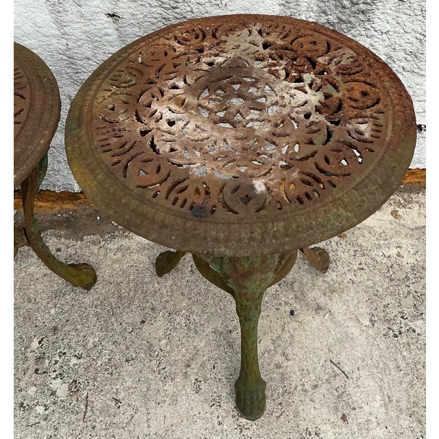 Vintage Boho Patinated Wrought Iron Tables - A Pair For Sale In West Palm - Image 6 of 12