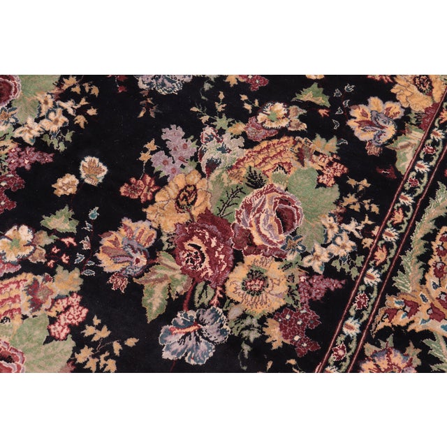 Shabby Chic Floral 1990's Pak-Persian Black/Black Wool Rug - 9'1'' X 11'10'' For Sale - Image 3 of 9