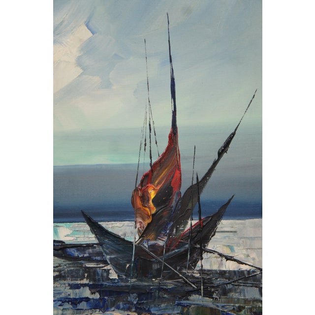 Wood Vintage Impressionist Nautical Maritime Seascape Oil Painting on Canvas For Sale - Image 7 of 12