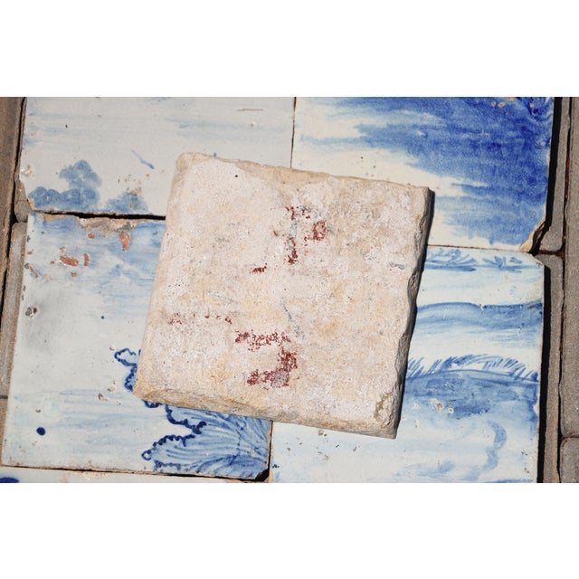 Ceramic 18th Century Antique Hand-Painted Portuguese Set of 6 Tiles With Rustic Scenic Decoration For Sale - Image 7 of 7