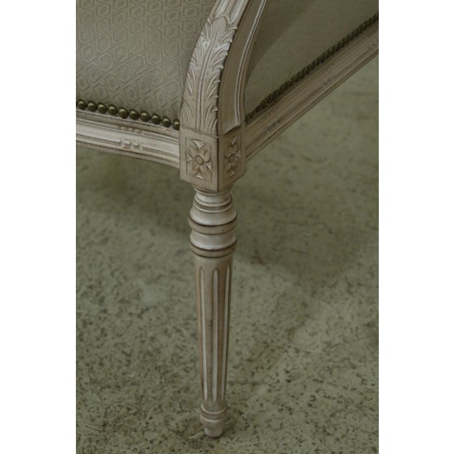 French Louis XVI Style White Carved Frame Armchairs - a Pair For Sale - Image 4 of 12