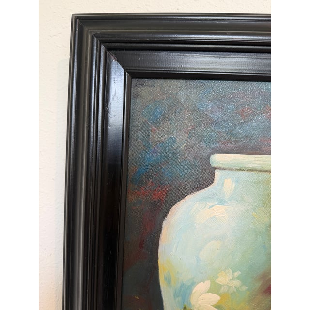 Realism Vintage Oil Painting Floral Still Life Vase Fruit Signed Impressionist Style For Sale - Image 3 of 8
