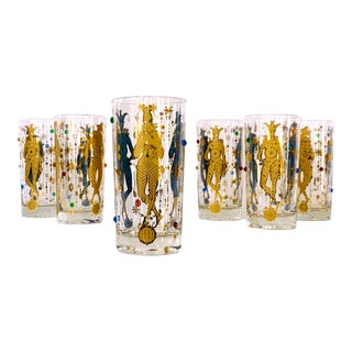 Vintage Culver Mardi Gras High Ball Cocktail Glasses- Set of 6 For Sale