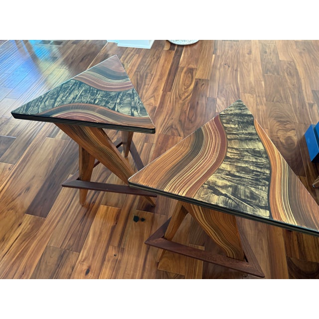 Elevate your interior with this striking pair of hand-painted contemporary art stools by the renowned design duo Grant-...