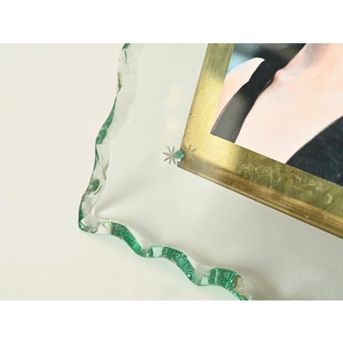 Large Nile Green Chiseled Crystal and Brass Photo Frame from Fontana Arte, Italy, 1940s For Sale - Image 12 of 15