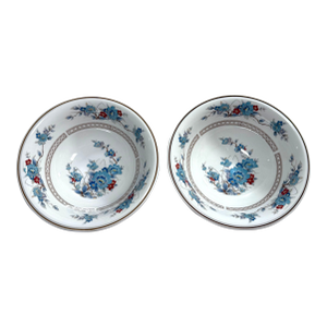 1980s Noritake Bleu Fleur Fruit/Dessert Bowl - Set of 2, Fine China, Versatone, Rust & Blue Flowers, Gold Rim