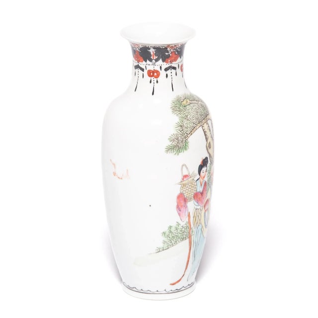 Chinese Pair of Petite Antique Chinese Famille Rose Longevity Vases For Sale - Image 3 of 11
