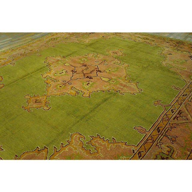 Early 20th Century Impressive Olive Green Background and Medallion Design Antique Turkish Oushak Rug For Sale - Image 5 of 6