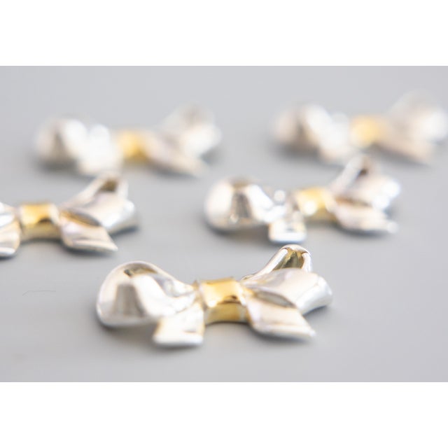 Vintage Boxed Set of French Silver & Gold Bows Place Card Holders - Set of 6 For Sale In Houston - Image 6 of 8