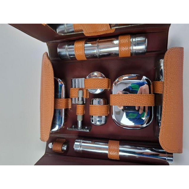 Metal Art Deco Mens Travel Shaving Kit in Leather Case, Czechoslovakia, 1930s For Sale - Image 7 of 18