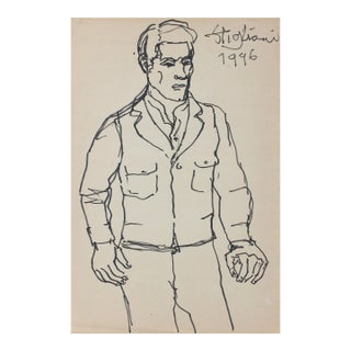 Modernist Portrait of a Man 1945 Ink For Sale