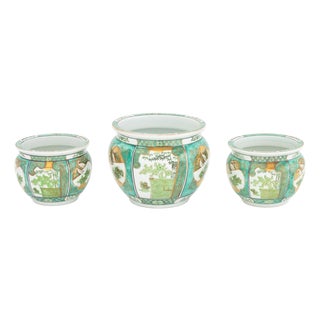 Gold Imari Hand-Painted Porcelain Jardinieres, 3 For Sale