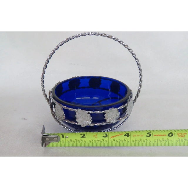 Blue Cobalt Blue Chrome Base Glass Dish With Handle Jam Jelly Condiment Server For Sale - Image 8 of 12