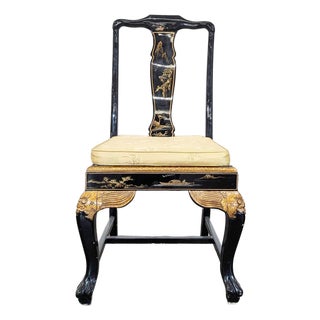 Custom Chinoiserie Black Lacquer Dining Chair For Sale