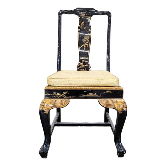Custom Chinoiserie Black Lacquer Dining Chair For Sale