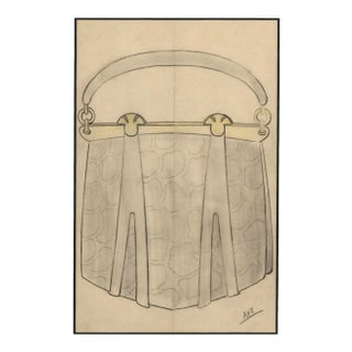 1930s Art Deco French Pocketbook Fashion Design Drawing, Matted For Sale
