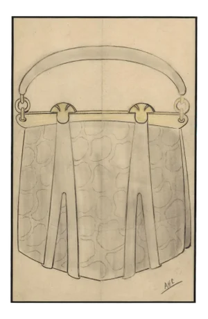 1930s Art Deco French Pocketbook Fashion Design Drawing, Matted