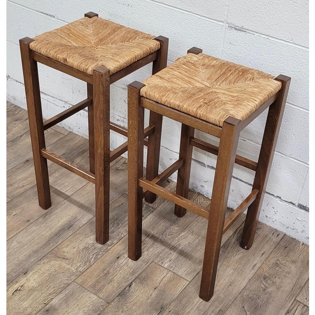 Rush Seat Bath & Body Works Bar Stools - Pair For Sale - Image 4 of 12