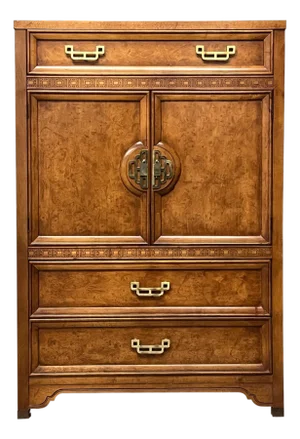 Vintage Burl Wood Chinoiserie Armoire by Henry Link From the Mandarin Collection