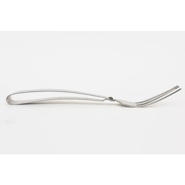 Metal Hand Hammered Silver Plated Looped Serving Pieces or Salad Servers With Brass Dot For Sale - Image 7 of 11