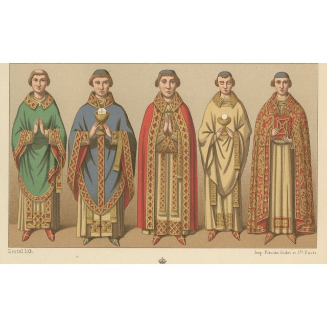 Racinet, Gothic Vestments: Medieval European Clergy Costumes, 1888, Chromolithograph For Sale - Image 7 of 9