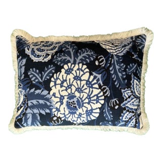 Mitford Blue and White Rectangle Lumbar Designer Pillow With Down Feather Insert For Sale