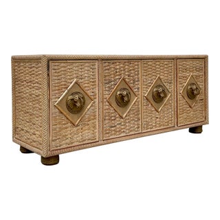 Vintage Coastal Woven Rattan Elephant Head Credenza For Sale