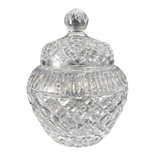Fifth Avenue Crystal Lidded Ginger Jar – Heavy Cut Crystal Vanity Vessel For Sale