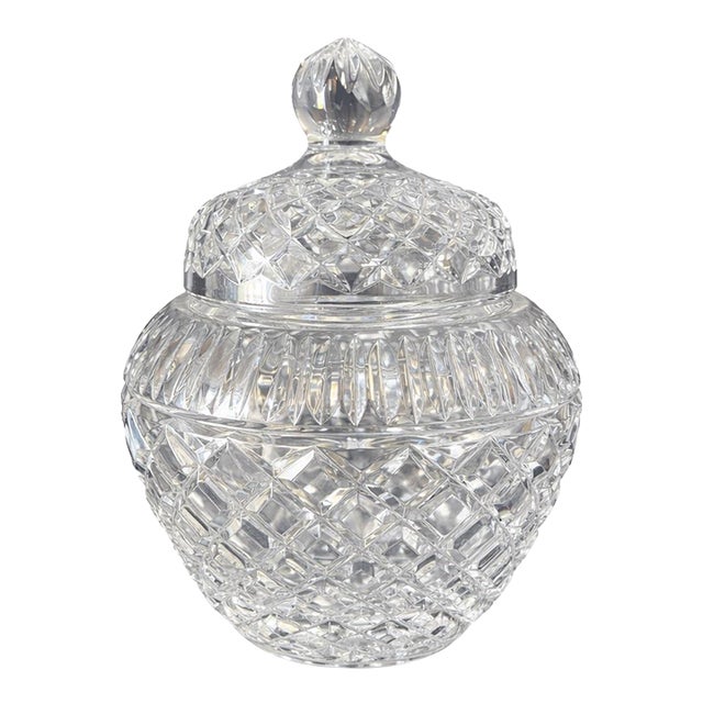 Fifth Avenue Crystal Lidded Ginger Jar – Heavy Cut Crystal Vanity Vessel For Sale