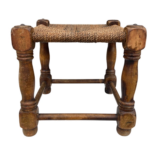 1940s English Country Oak and Rush Footstool For Sale - Image 4 of 7