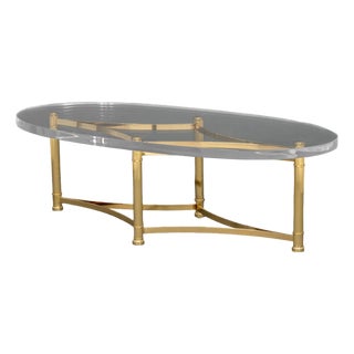 Modern Brass and Acrylic Oval Coffee Table For Sale