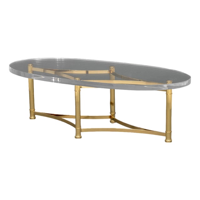 Modern Brass and Acrylic Oval Coffee Table For Sale