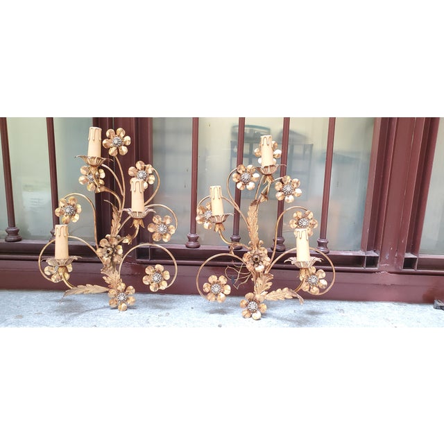Gold Golden Wrought Iron Wall Lamps, 1980s, Set of 2 For Sale - Image 8 of 9