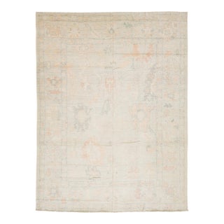 Soft Pastel Modern Oushak Style Hand-Knotted Wool Area Rug 12x15 For Sale
