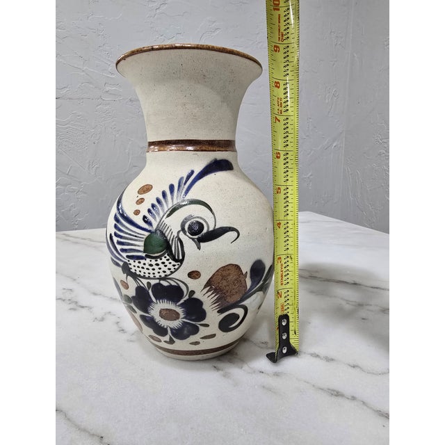 Vintage Mexican Tonalá Stoneware Folk Art Vase – Hand-Painted Bird & Floral Design, 8.5" For Sale In Dallas - Image 6 of 8