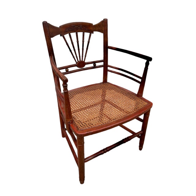 Wood Red & Gilt & Painted Chinoiserie Armchair For Sale - Image 7 of 9